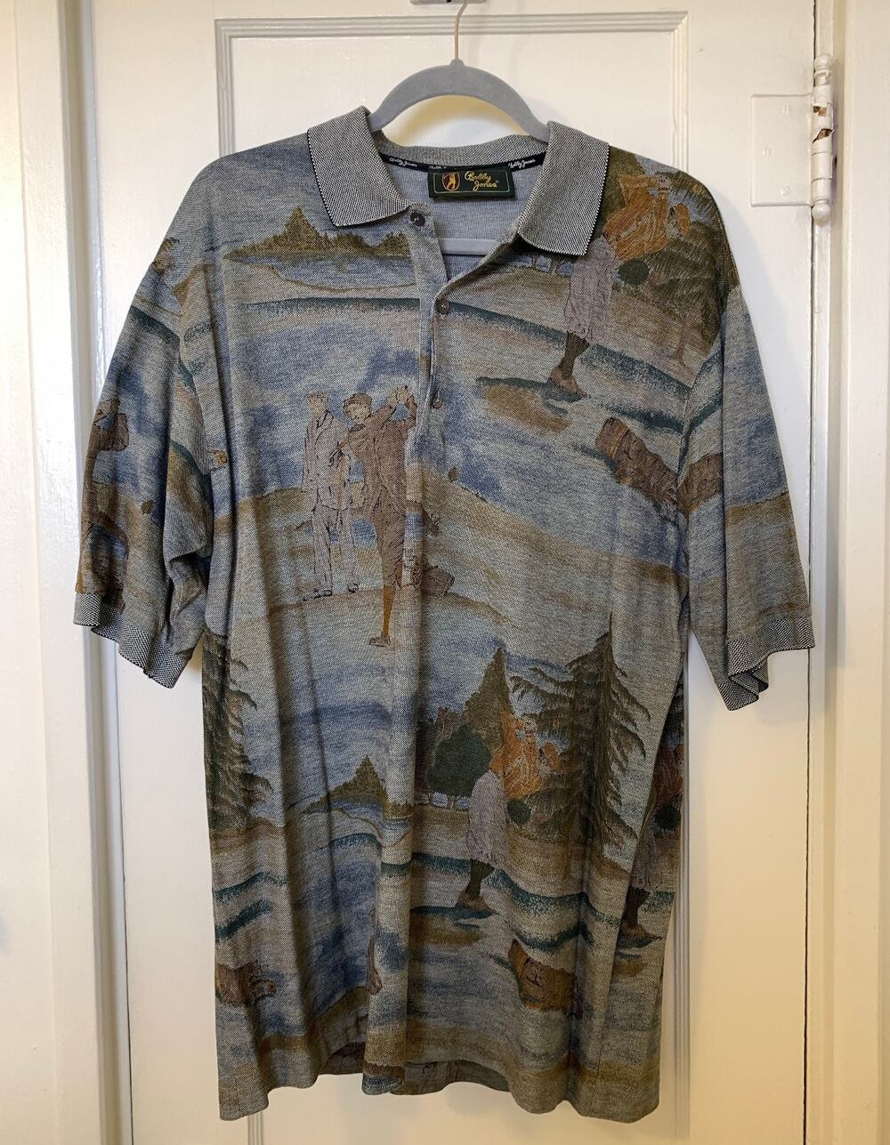Vintage Bobby Jones Golf Polo Shirt Large Made in Italy Graphic Trees Golfers